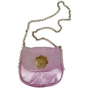NWOT Eric Javits Pink Metallic Pebbled Leather Crossbody Bag Gold Chain Purse